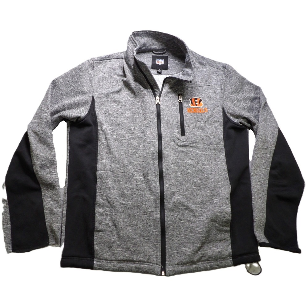 NFL Team Apparel Men M Cincinnati Bengals Full Zip LS Fleece Jacket Heather Gray
